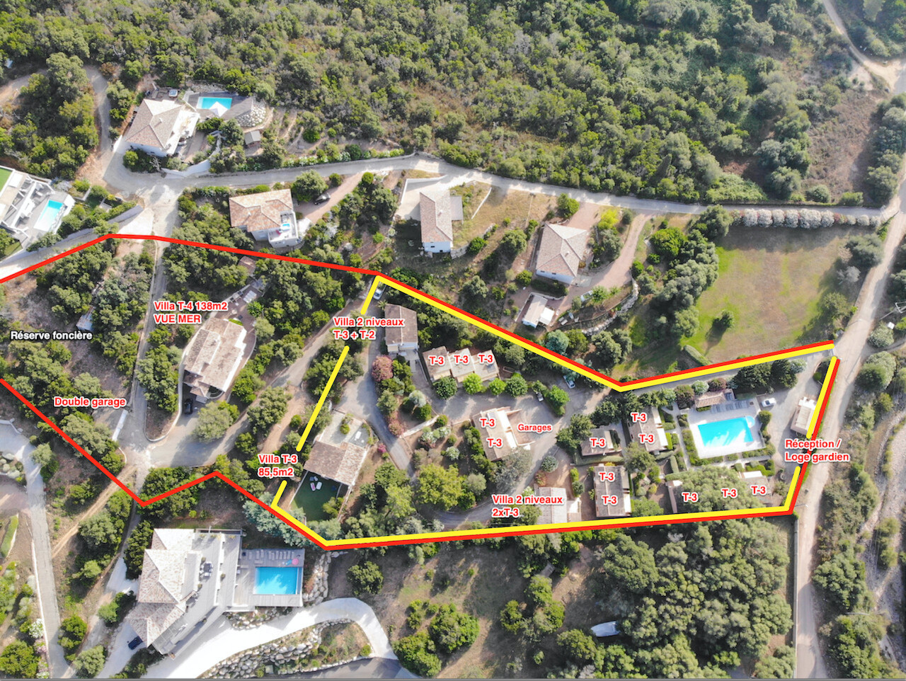 TARCO, à 400 m. de la plage à pied: ENSEMBLE IMMOBILIER composé de 14 BUNGALOWS T-3 , 4 APPARTEMENTS, 1 VILLA, PISCINE 14X7 ET POOL-HOUSE, GARAGES ET PARKING (OPTION POSSIBLE VILLA VUE MER + GARAGE et RESERVE FONCIÈRE). TARCO, à 400 m. de la plage à pied: ENSEMBLE IMMOBILIER composé de 14 BUNGALOWS T-3 , 4 APPARTEMENTS, 1 VILLA, PISCINE 14X7 ET POOL-HOUSE, GARAGES ET PARKING (OPTION POSSIBLE VILLA VUE MER + GARAGE et RESERVE FONCIÈRE).