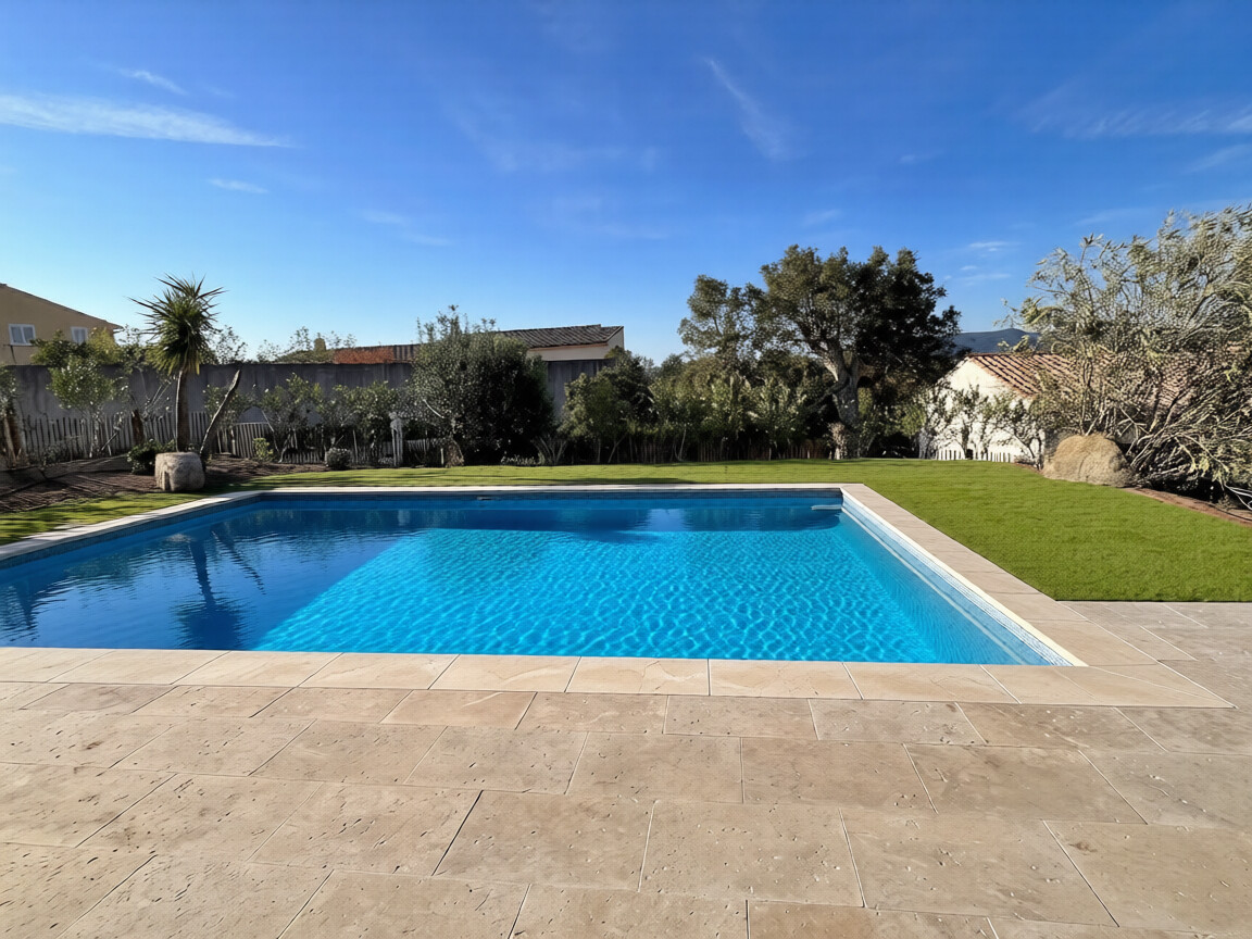 Ste Lucie de porto-Vecchio, à moins de 2 min. de la plage de Fautéa: VILLA T-4 NEUVE avec NIVEAU GARAGE + PISCINE 8x4 sur terrain clos et aménagé.