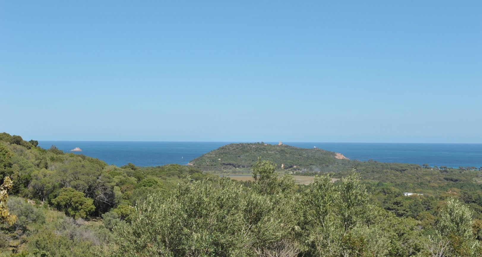 Entre Pinarello et St Cyprien: Terrain à bâtir VIABILISÉ avec SUPERBE VUE MER PANORAMIQUE (de l'îlot de Ruscana, la Tour de Pinarello, et jusqu'à Cirindinu).
