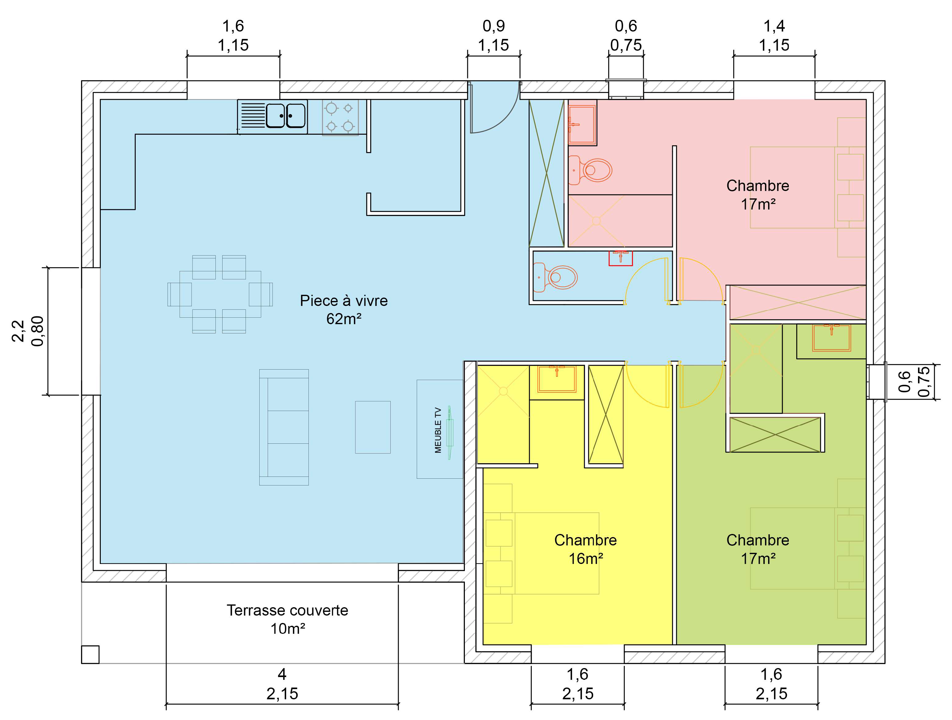 Ste Lucie de porto-Vecchio, à moins de 2 min. de la plage de Fautéa: VILLA T-4 NEUVE avec NIVEAU GARAGE + PISCINE 8x4 sur terrain clos et aménagé.